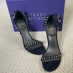 Stuart Weitzman Whatastud Nudist Suede Heels in Navy size 8